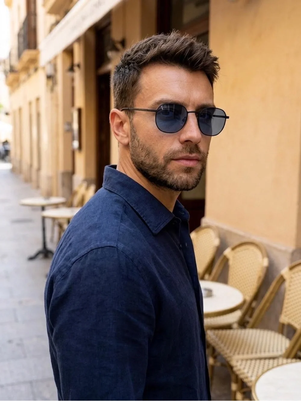 Carolina Lemke Berlin Reico Black With Blue Lens Round Metal Sunglasses Unisex